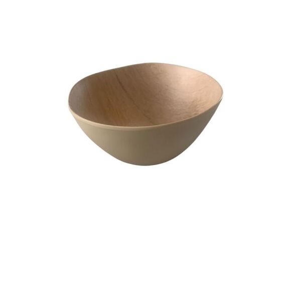 Crate & Barrel Taupe Faux Bois Melamine Bowl Set of 2 Wood-Grain 6” - Picture 2 of 5